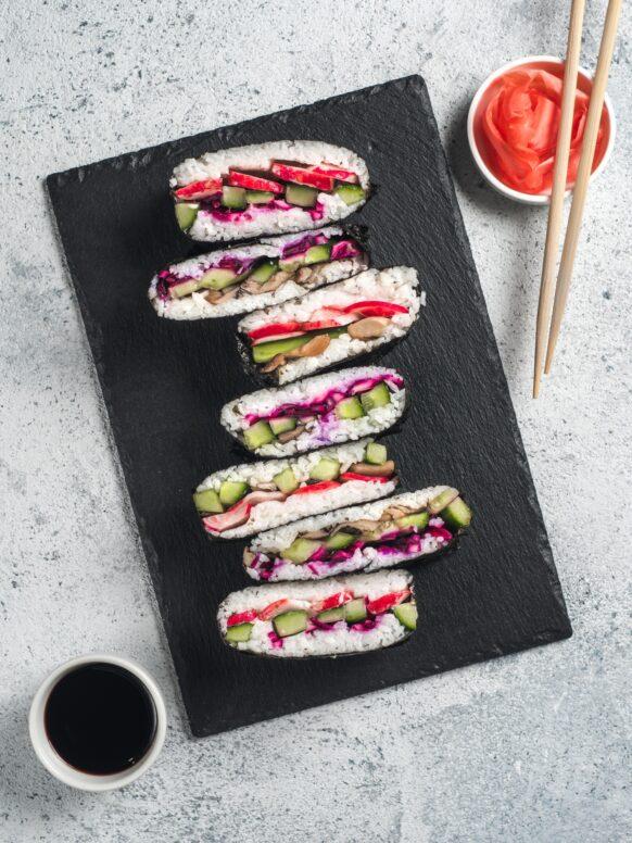 Vegan onigirazu, top view