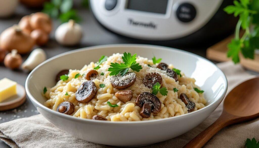 découvrez notre recette facile de risotto aux champignons, préparée avec le thermomix. un plat crémeux et savoureux qui ravira vos papilles en un rien de temps. idéal pour les repas en famille ou entre amis!