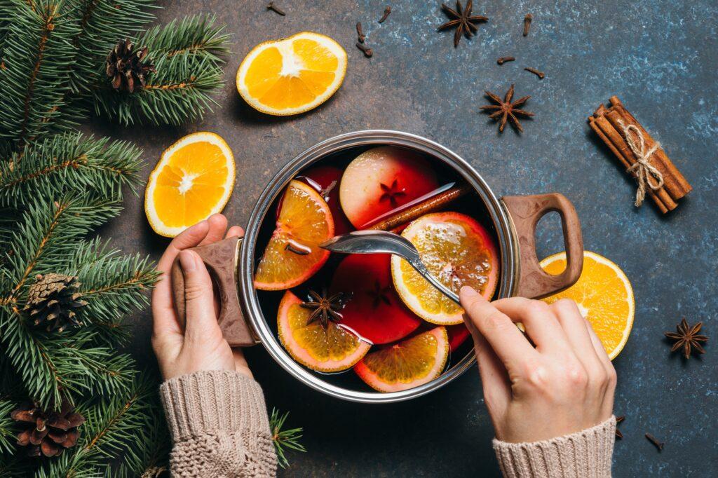 Mulled wine cooking