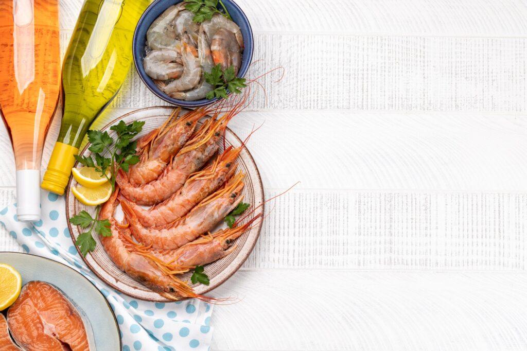 Seafood and Wine on a Table