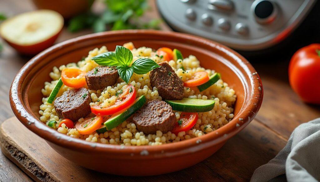 découvrez comment préparer un couscous savoureux aux légumes et agneau grâce à votre thermomix. une recette facile, gourmande et pleine de saveurs pour régaler toute la famille !