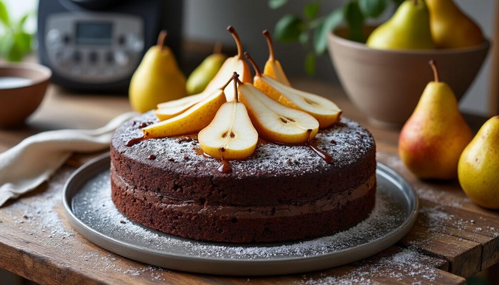 savourez notre cake chocolat poires réalisé au thermomix : une recette facile, moelleuse et irrésistible, idéale pour régaler petits et grands à tout moment.