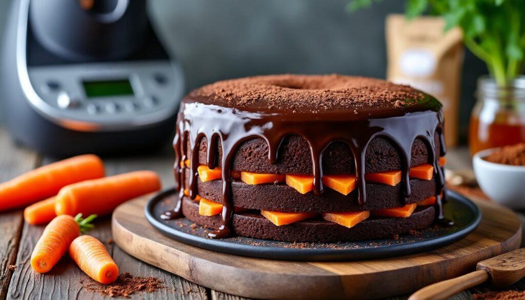 découvrez une délicieuse recette de gâteau chocolat-carotte healthy, facile à réaliser au thermomix. gourmandise et bien-être réunis pour un dessert sain et savoureux !