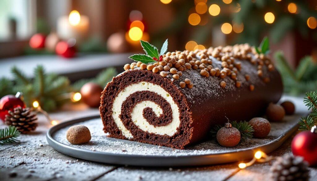 réalisez facilement la bûche de noël au chocolat et noisettes de cyril lignac grâce à votre thermomix. une recette festive, gourmande et inratable pour régaler vos convives !