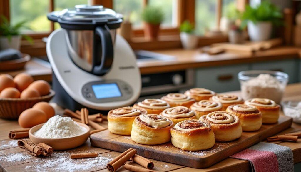 savourez des cinnamon rolls moelleux et parfumés réalisés facilement avec votre thermomix ! découvrez notre recette simple et gourmande pour réussir ces brioches à la cannelle chez vous.