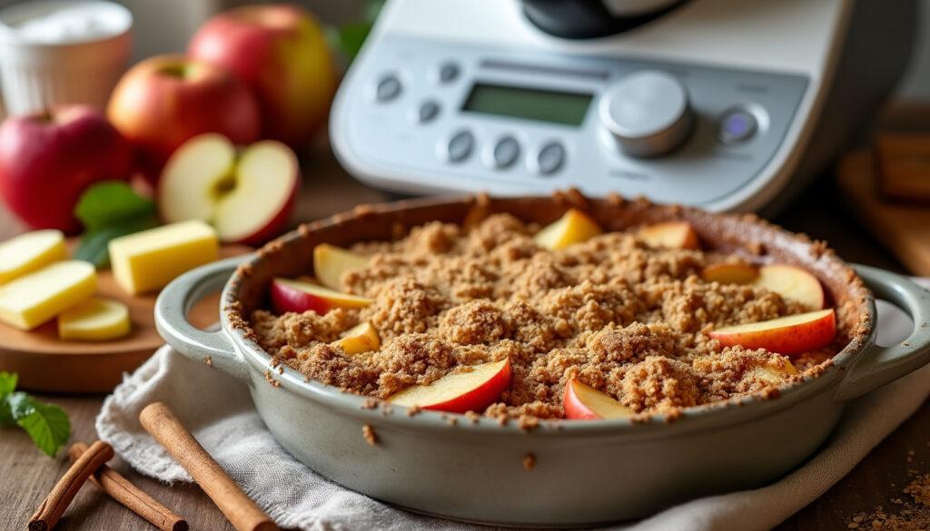 découvrez une recette facile de crumble aux pommes à réaliser avec votre thermomix. obtenez un dessert croustillant et savoureux en quelques étapes simples. parfait pour toute la famille !