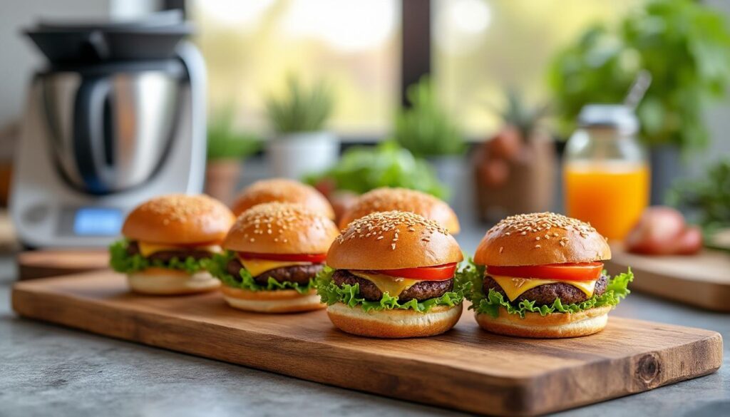 apprenez à préparer facilement des navettes apéritives gourmandes avec mini-burgers grâce à votre thermomix pour impressionner vos invités.