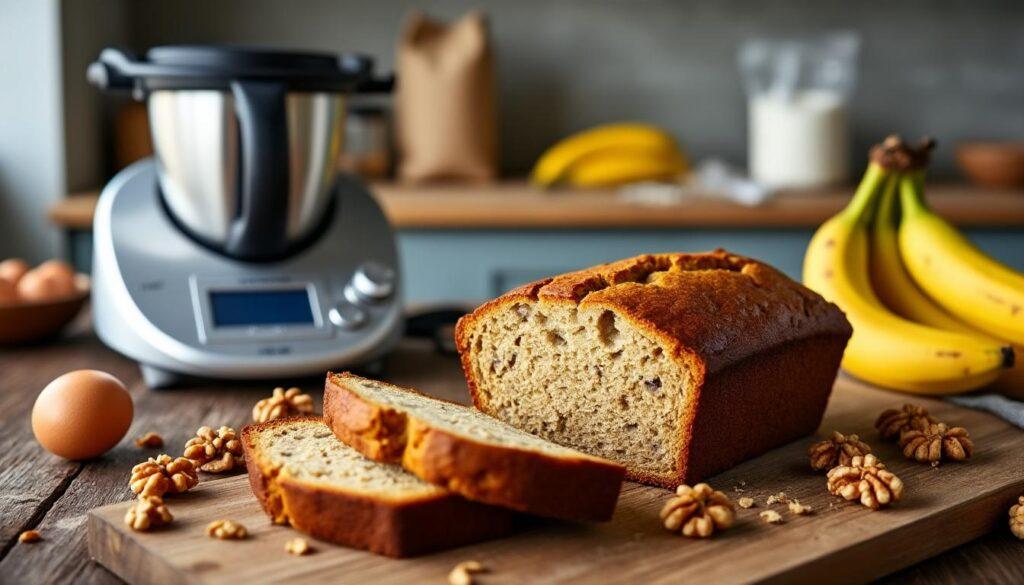 essayez cette recette facile de banana bread aux noix réalisée avec votre thermomix. un gâteau moelleux, parfait pour le goûter ou le petit-déjeuner, à préparer en quelques minutes seulement !