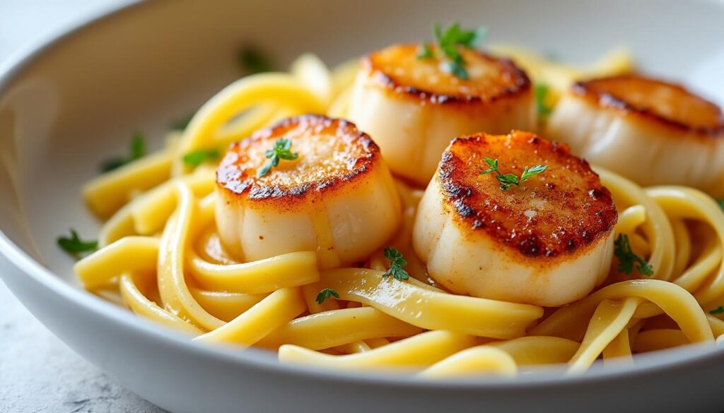 Délicieuses tagliatelles aux saint-jacques et safran au Thermomix découvrez une recette facile et gourmande de tagliatelles aux saint-jacques et safran préparée au thermomix. un plat raffiné pour régaler vos papilles.