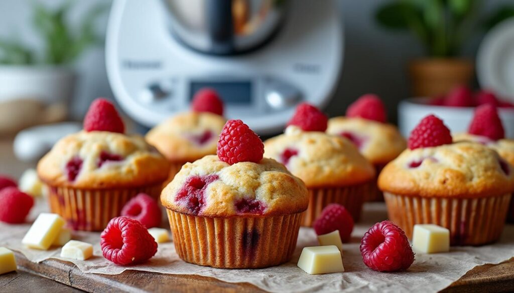 Délicieux muffins au chocolat blanc et framboises à préparer avec Thermomix découvrez notre recette facile et gourmande de muffins au chocolat blanc et framboises, parfaite à réaliser avec votre thermomix pour un dessert savoureux et rapide.