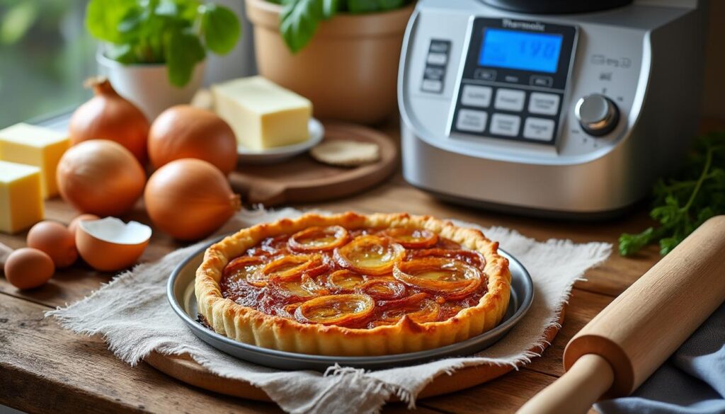 Recette simple de tarte à l’oignon au Thermomix découvrez notre recette simple et rapide de tarte à l'oignon réalisée au thermomix, pour un plat savoureux et facile à préparer.